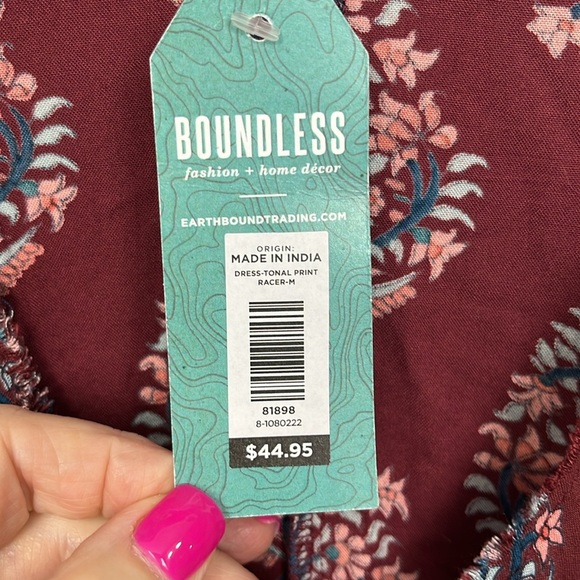 Earthbound Trading Co Womens Dress M Burgundy/Blue Maxi Paisley Print Cottage - Picture 4 of 14